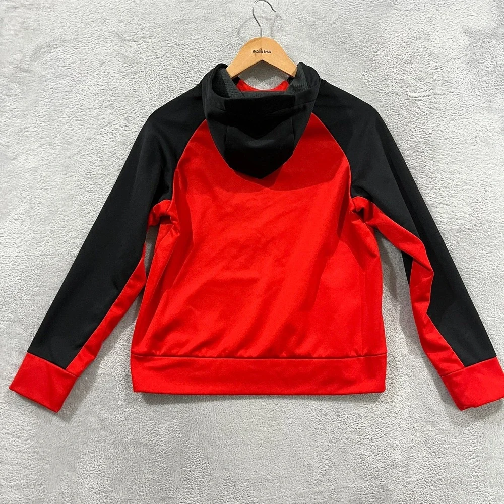 Nike Dri Fit Therma Hoodie Boys L Red Black‎ Swoosh Logo Fleece Kangaroo Pocket